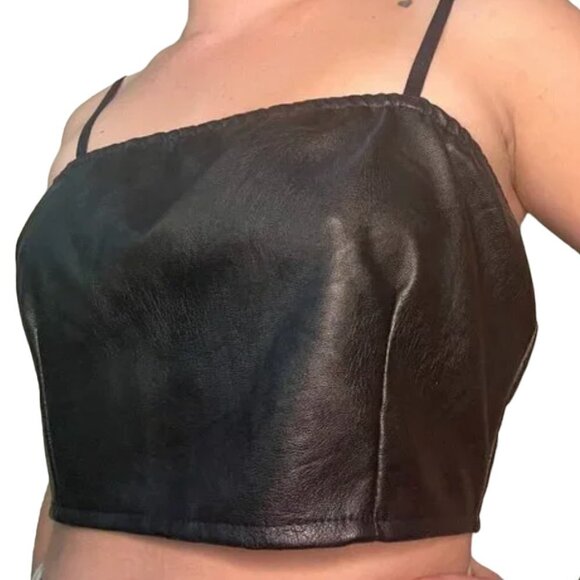 SHEIN Tops - SHEIN Black Faux Leather Crop Top - Size Small